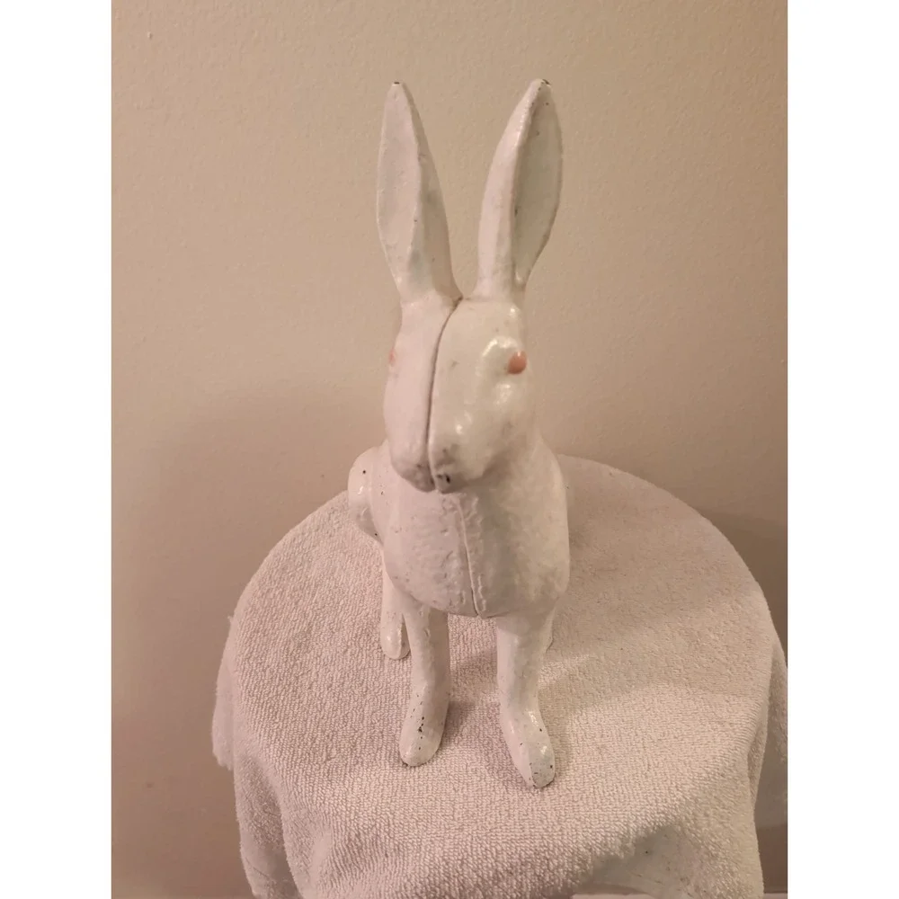 antique cast iron garden bunny  Hubley  Kramer Rabbit White Paint Doorstop.13LBS